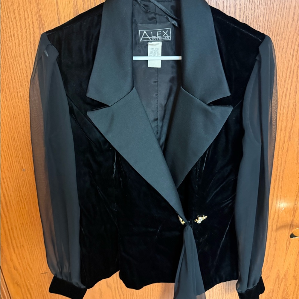 Alex Evenings Black Blazer with Sheer Sleeves